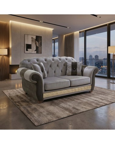 Chesterfield 2 Seater Sofa Bed Capitonné Customizable Faux Leather Fabric AZ02