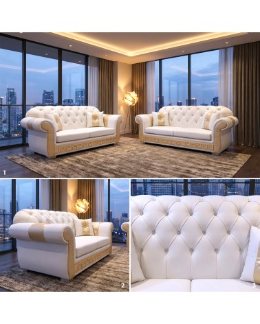 Chesterfield 2-Sitzer-Schlafsofa Capitonné, anpassbarer Kunstlederbezug AZ02