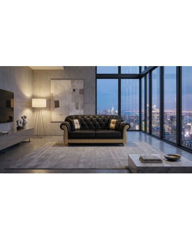 Chesterfield 2-Sitzer-Schlafsofa Capitonné, anpassbarer Kunstlederbezug AZ02