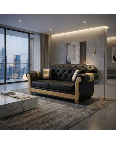 Chesterfield 2-Sitzer-Schlafsofa Capitonné, anpassbarer Kunstlederbezug AZ02