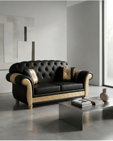 Chesterfield 2-Sitzer-Schlafsofa Capitonné, anpassbarer Kunstlederbezug AZ02