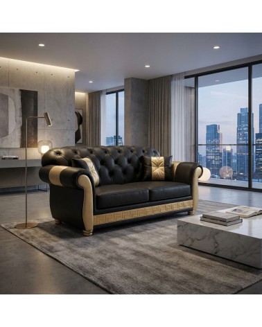 Chesterfield 2-Sitzer-Schlafsofa Capitonné, anpassbarer Kunstlederbezug AZ02