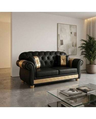 Chesterfield 2 Seater Sofa Bed Capitonné Customizable Faux Leather Fabric AZ02