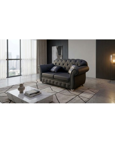 Chesterfield 2 Seater Sofa Bed Capitonné Customizable Faux Leather Fabric AZ02