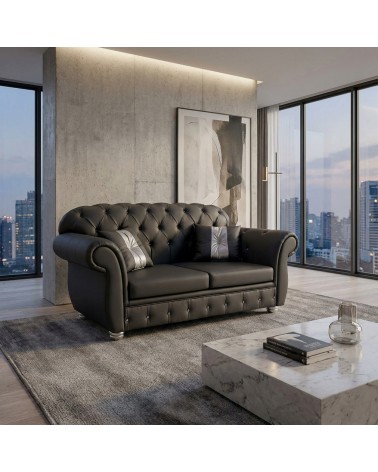 Chesterfield 2 Seater Sofa Bed Capitonné Customizable Faux Leather Fabric AZ02