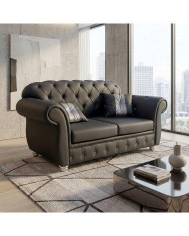 Chesterfield 2 Seater Sofa Bed Capitonné Customizable Faux Leather Fabric AZ02