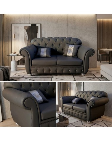 Chesterfield 2 Seater Sofa Bed Capitonné Customizable Faux Leather Fabric AZ02