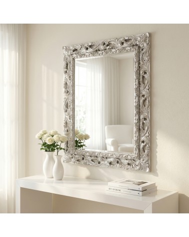 Specchio Barocco da Parete Cornice Traforata Foglia Argento Specchiera Classica GGA