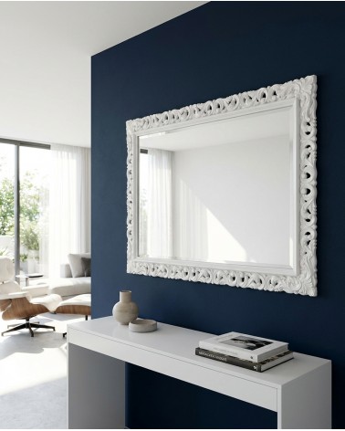 Specchiera Barocca Bianca da Parete su Misura Cornice Traforata Legno 1135B