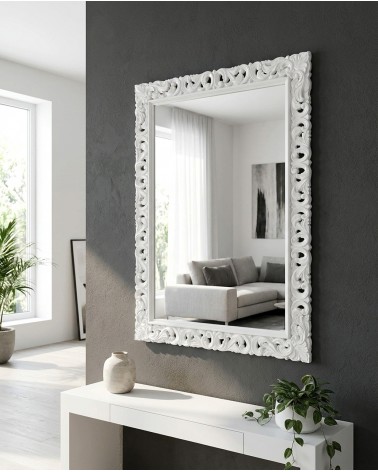 Custom Made White Baroque Wall Mirror with Perforated Wooden Frame 1135B
