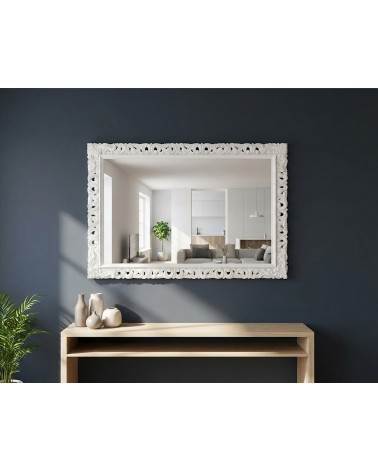 Custom Made White Baroque Wall Mirror with Perforated Wooden Frame 1135B