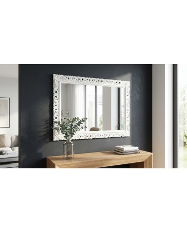 Specchiera Barocca Bianca da Parete su Misura Cornice Traforata Legno 1135B