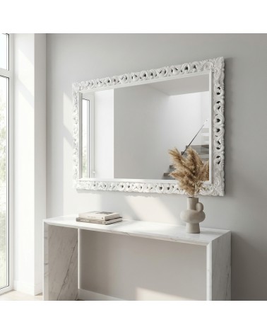 Custom Made White Baroque Wall Mirror with Perforated Wooden Frame 1135B