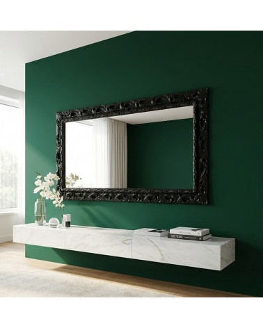 Specchiera Barocca Nera su Misura Cornice Traforata Legno da Parete GGN