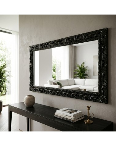 Custom Made Black Baroque Mirror with Perforated Wooden Frame for Wall GGN