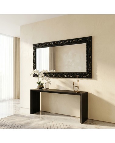 Custom Made Black Baroque Mirror with Perforated Wooden Frame for Wall GGN