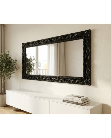 Custom Made Black Baroque Mirror with Perforated Wooden Frame for Wall GGN