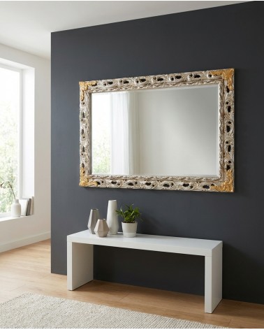 GGAO Custom Baroque Silver Gold Wall Mirror with Perforated Wood Frame