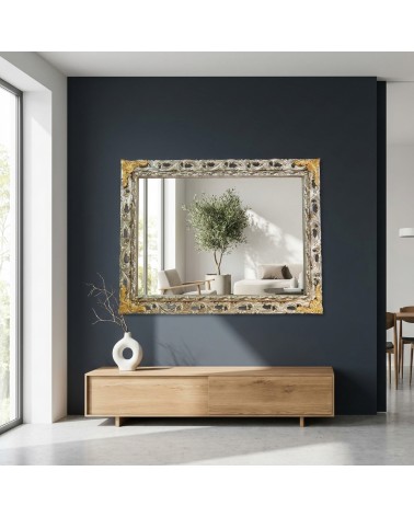 GGAO Custom Baroque Silver Gold Wall Mirror with Perforated Wood Frame