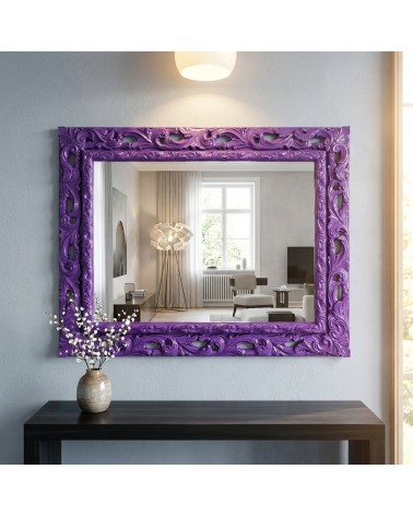 Specchiera Barocca Viola con Cornice Traforata Elegante Personalizzabile su Misura GGV