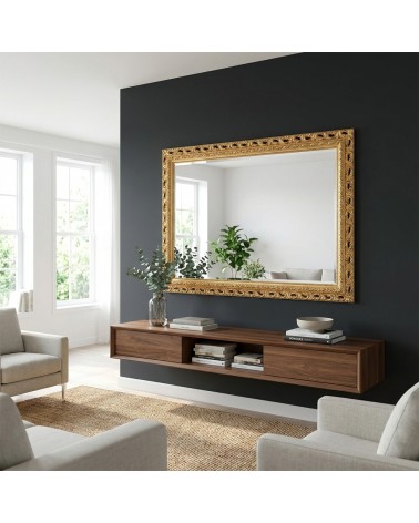 Baroque Gold Leaf Mirror with Perforated Frame Elegant Custom Mirror GO