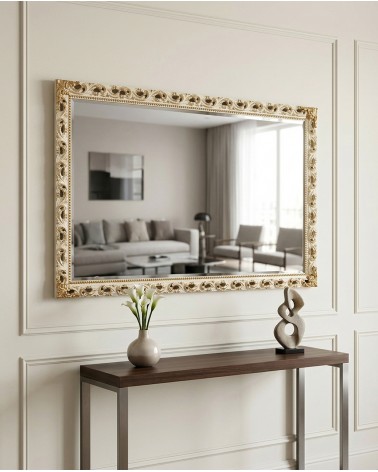 Baroque Mirror GM224a Ivory and Gold with Perforated Frame Elegant Custom Mirror