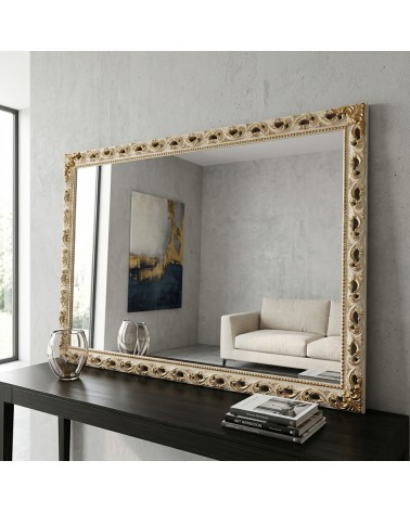 Specchiera Barocca GM224a Avorio e Oro con Cornice Traforata Specchio su Misura Elegante