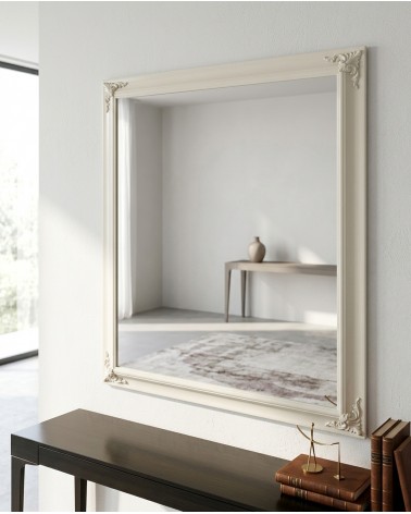 Handcrafted Reverse AV Mirror in Ivory with Wooden Frame, Custom Made Mirror, Modern Classic Style