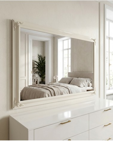 Handcrafted Reverse AV Mirror in Ivory with Wooden Frame, Custom Made Mirror, Modern Classic Style