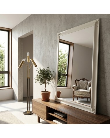 Handcrafted Reverse AV Mirror in Ivory with Wooden Frame, Custom Made Mirror, Modern Classic Style