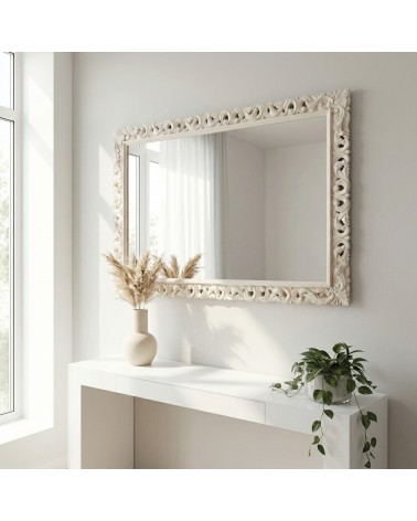 Baroque Mirror 1135AV Pearl Ivory with Perforated Wooden Frame Custom Mirror