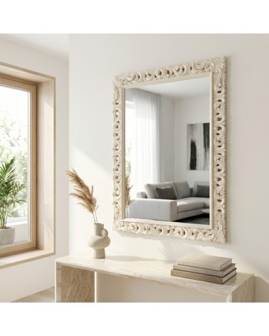 Baroque Mirror 1135AV Pearl Ivory with Perforated Wooden Frame Custom Mirror