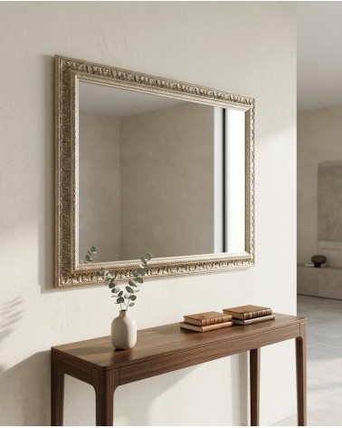 Barockspiegel, poliertes Silber, D621, eleganter rechteckiger Wandspiegel, maßgefertigt