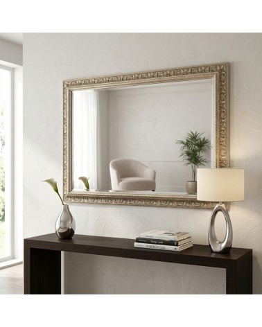 Specchiera Barocca Argento Brunito D621 Specchio da Parete Rettangolare Elegante su Misura