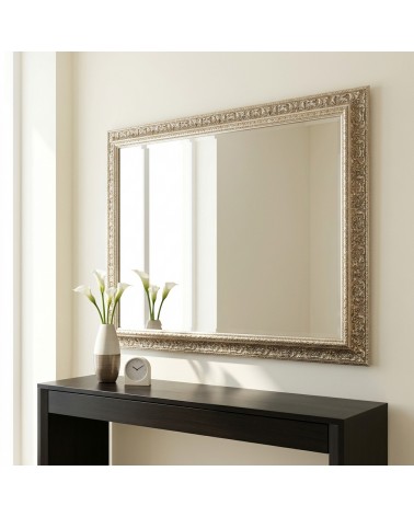 Specchiera Barocca Argento Brunito D621 Specchio da Parete Rettangolare Elegante su Misura