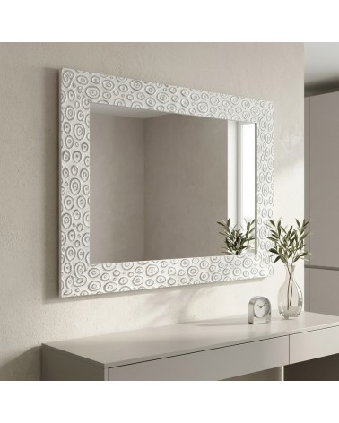 Specchiera Moderna P95 Cerchio Bianco e Argento Specchio da Parete Elegante su Misura