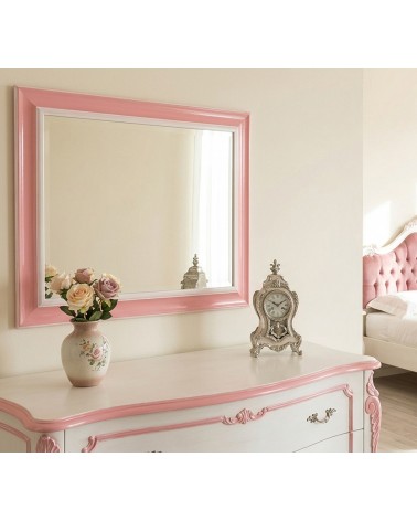 Klassischer, maßgefertigter dekorativer Wandspiegel. Rechteckiger, rosa-weißer Spiegel für Zuhause und Schlafzimmer. Rückseite/R