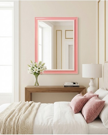 Klassischer, maßgefertigter dekorativer Wandspiegel. Rechteckiger, rosa-weißer Spiegel für Zuhause und Schlafzimmer. Rückseite/R