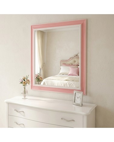 Klassischer, maßgefertigter dekorativer Wandspiegel. Rechteckiger, rosa-weißer Spiegel für Zuhause und Schlafzimmer. Rückseite/R
