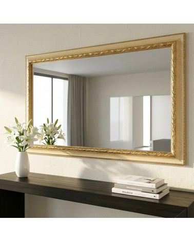 Classic Baroque Ivory and Gold Crackle Wall Mirror Custom Made G131OC