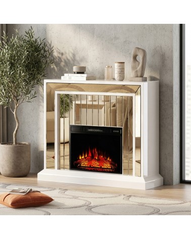 Camino Elettrico Moderno Specchiato Luxury Bianco CBC056