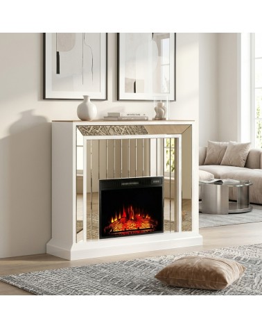 Camino Elettrico Moderno Specchiato Luxury Bianco CBC056
