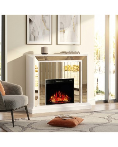 Luxury White Mirrored Modern Electric Fireplace CBC056