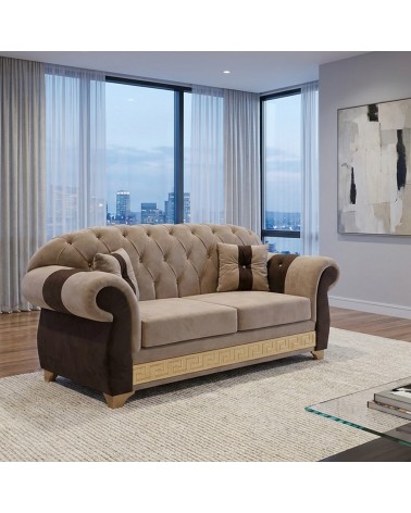 Chesterfield 2 Seater Sofa Bed Capitonné Customizable Faux Leather Fabric AZ02