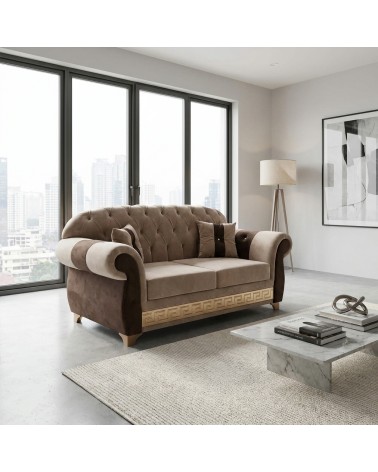Chesterfield 2 Seater Sofa Bed Capitonné Customizable Faux Leather Fabric AZ02
