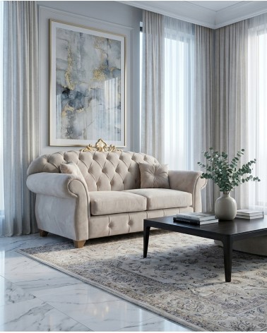 Chesterfield 2-Sitzer-Schlafsofa mit Capitonné-Krone, anpassbarem Kunstlederbezug AZ02C