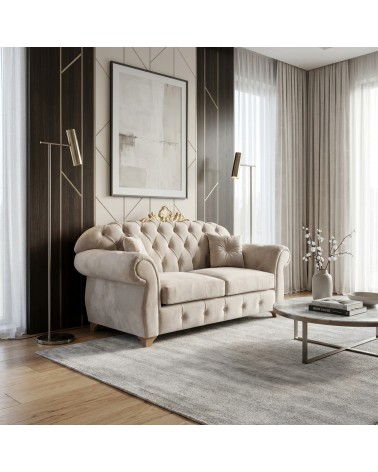 Chesterfield 2-Sitzer-Schlafsofa mit Capitonné-Krone, anpassbarem Kunstlederbezug AZ02C