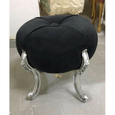 Pouf Eneas English Baroque style silver leaf black velvet AL6064