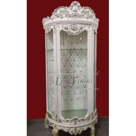 French showcase in glossy white and silver solid wood CRISTALLIERA wa0064