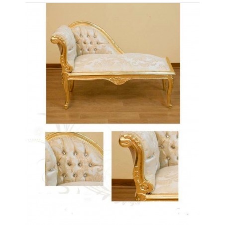 Römische Bank, Tagesbett, Sofa, Holzbank, goldfarbener Damaststoff, Champagner K85